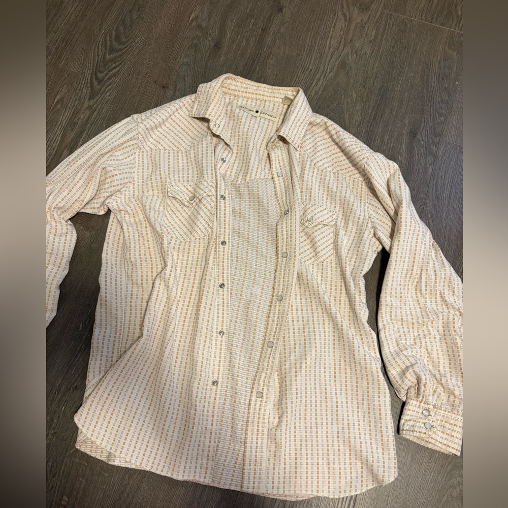 Rancho Estancia Men's Cream and Orange Patterned Button Down Shirt XL